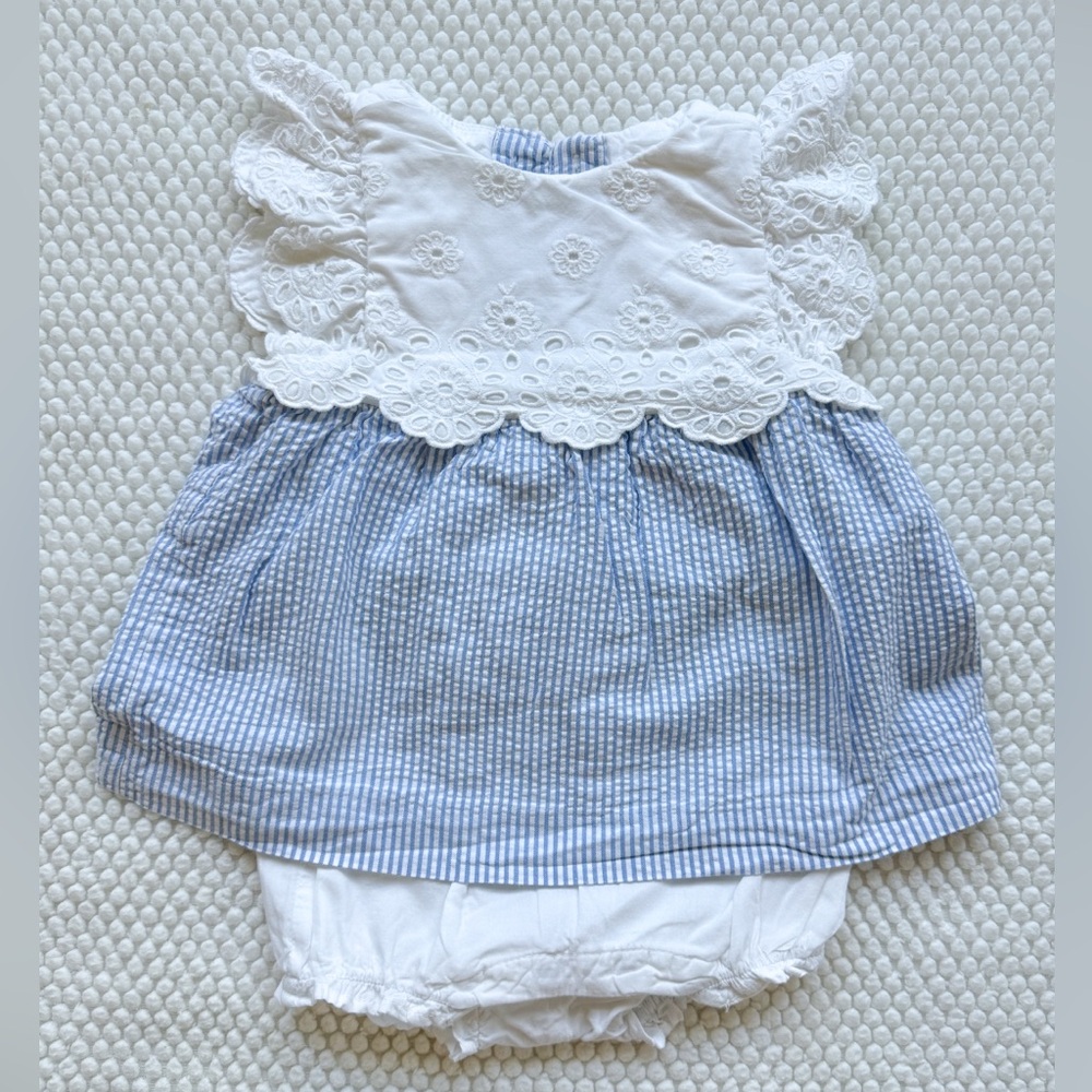 Janie & Jack Eyelet Seersucker Romper - 6-12 months